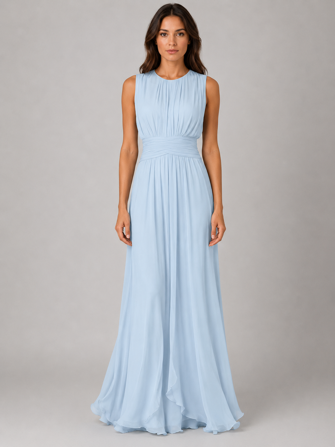 Women's Chiffon Maxi Dress Ruched Waist Wedding Guest