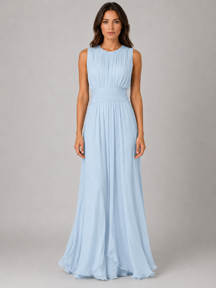 Women's Chiffon Maxi Dress Ruched Waist Wedding Guest