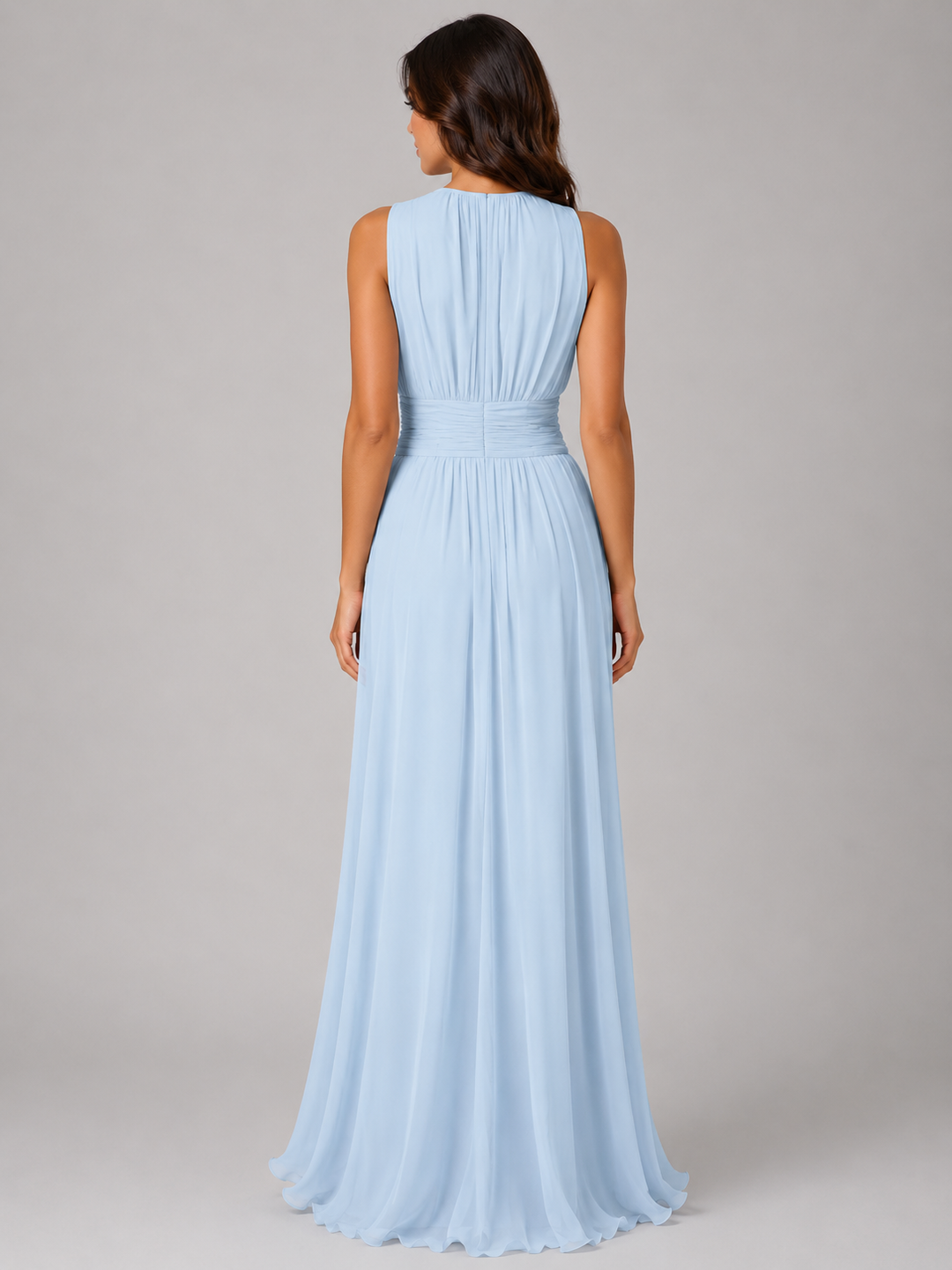 Women's Chiffon Maxi Dress Ruched Waist Wedding Guest