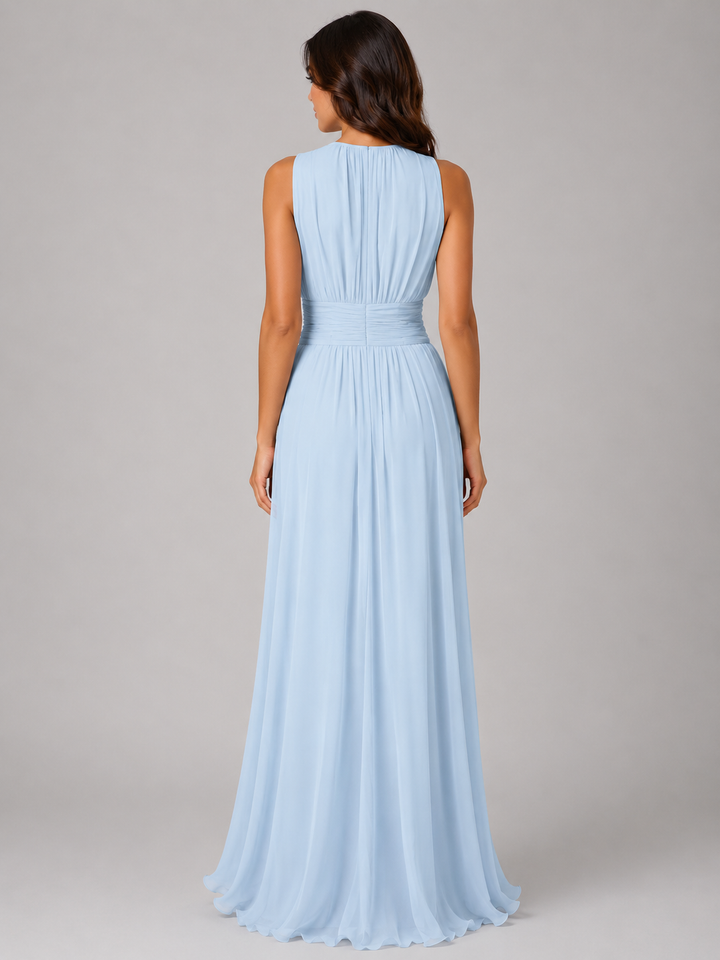 Women's Chiffon Maxi Dress Ruched Waist Wedding Guest