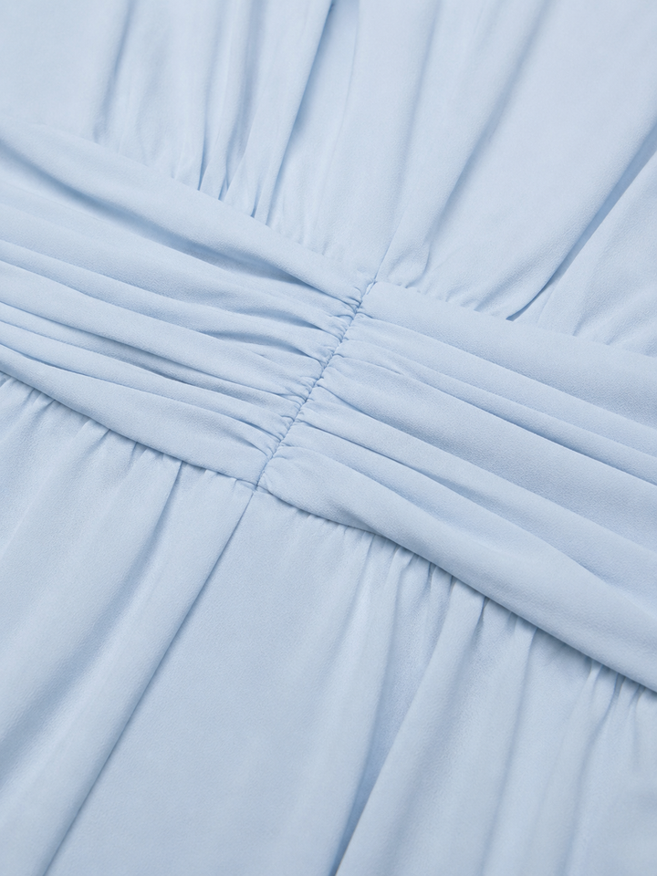 Women's Chiffon Maxi Dress Ruched Waist Wedding Guest