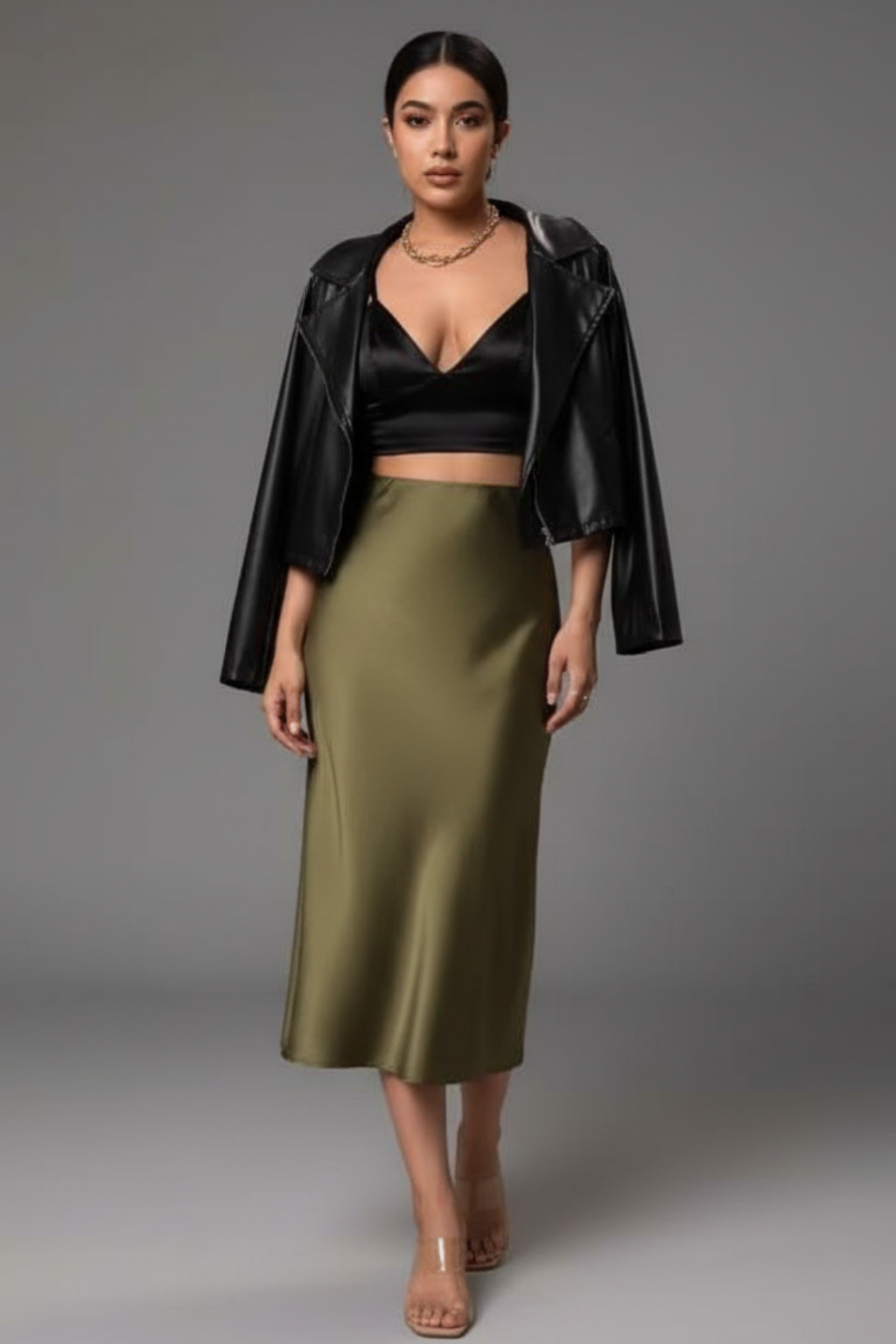 Women’s Satin A-Line Midi Skirt
