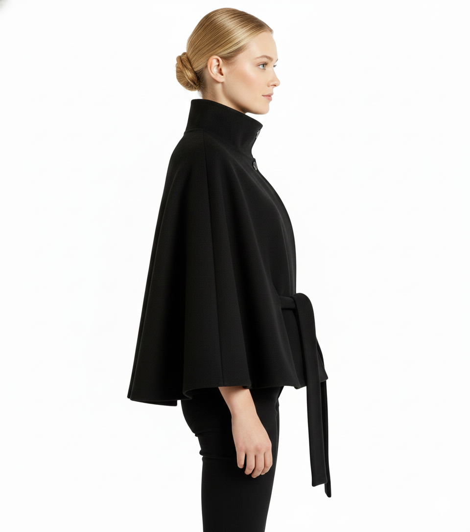 Women's Wool Coat with a High Neck and a Button Front