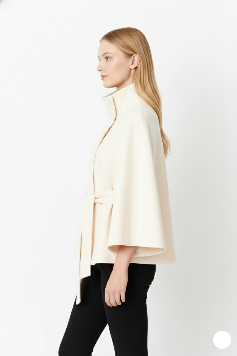 Women's Wool Coat with a High Neck and a Button Front