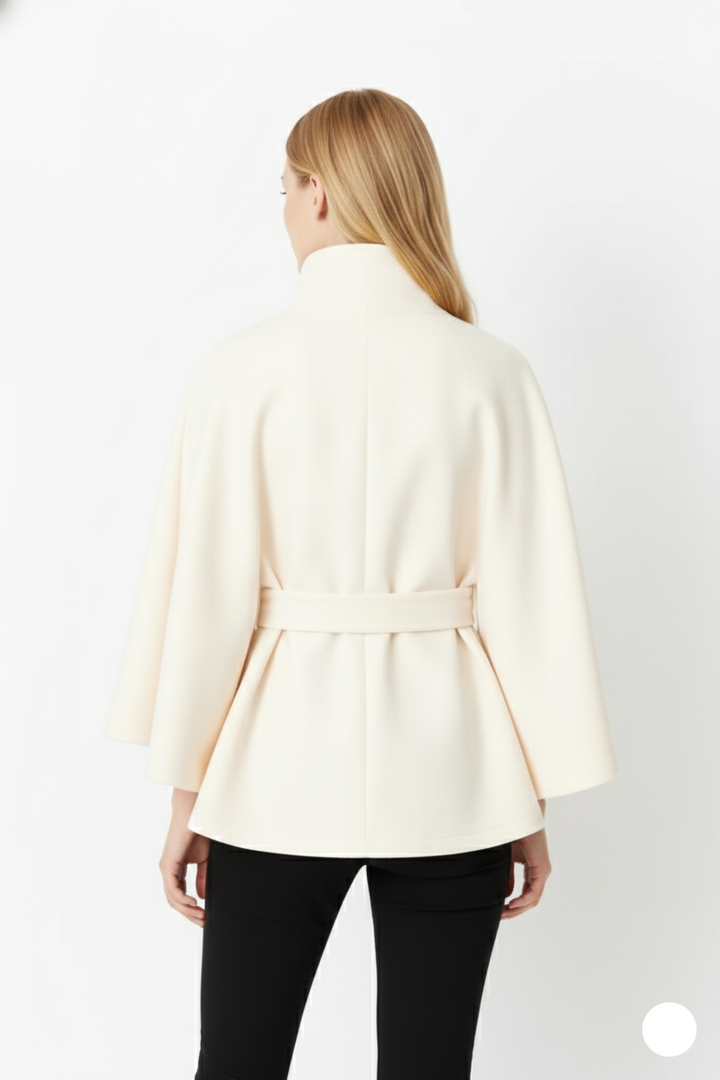 Women's Wool Coat with a High Neck and a Button Front – White