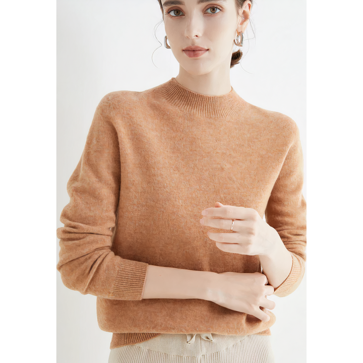 Women's Roll Neck Long Sleeve Jumper - Camel Brown