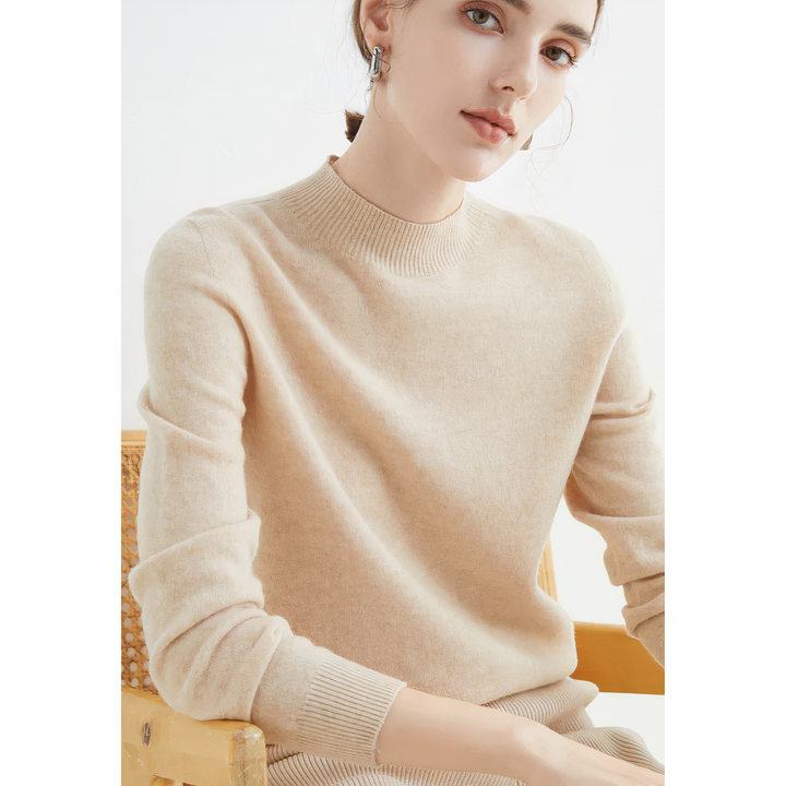 Women's Roll Neck Long Sleeve Jumper - Beige