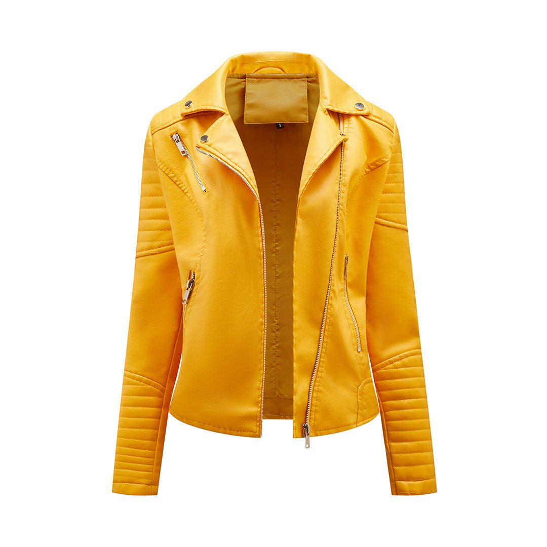 Women's Lapel Leather Jacket | Short