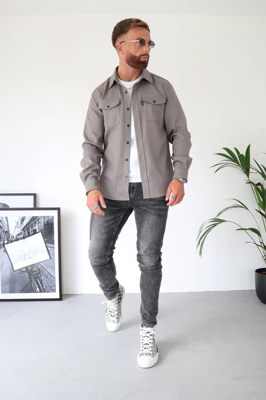 Men's Overshirt Jacket with Chest Pockets for Spring Autumn Casual Lightweight
