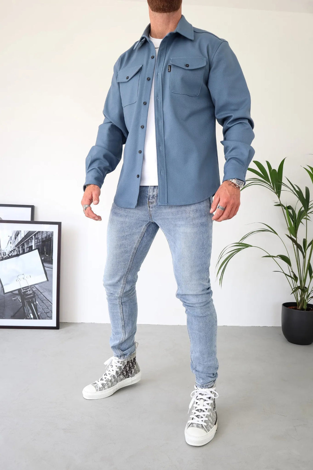 Men's Overshirt Jacket with Chest Pockets for Spring Autumn Casual Lightweight