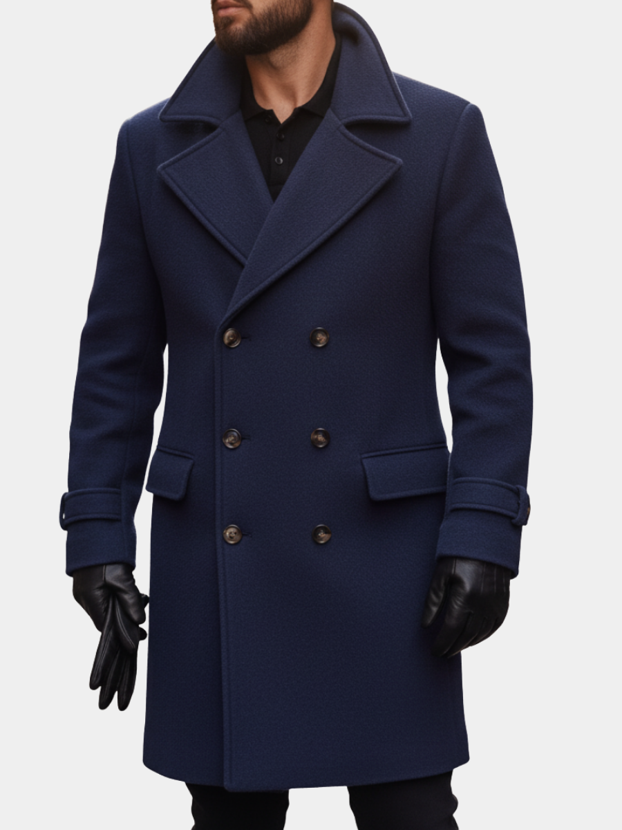 Men's Longline Wool Blend Coat with Notch Lapels