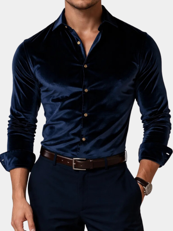 Men's Velvet Shirt with Point Collar