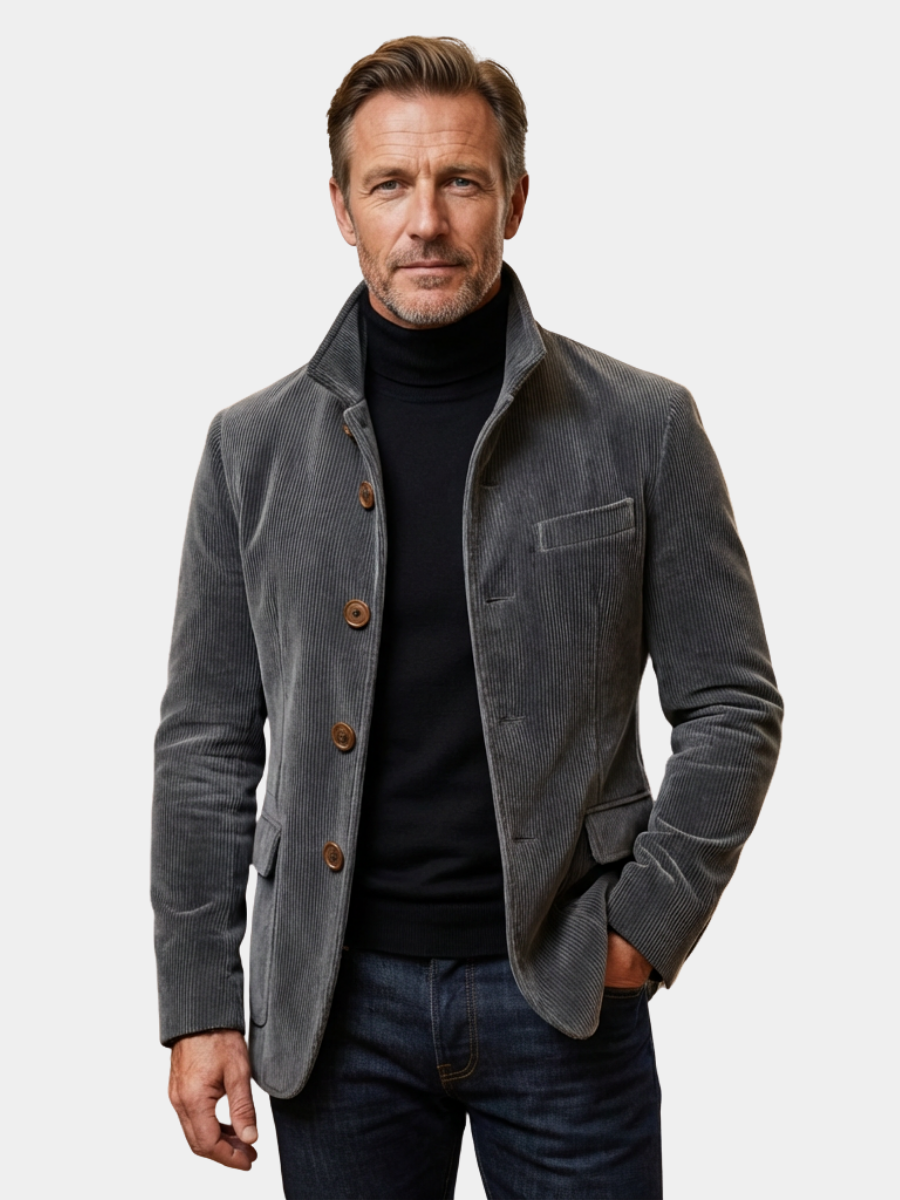 Men's Corduroy Jacket with Stand Collar