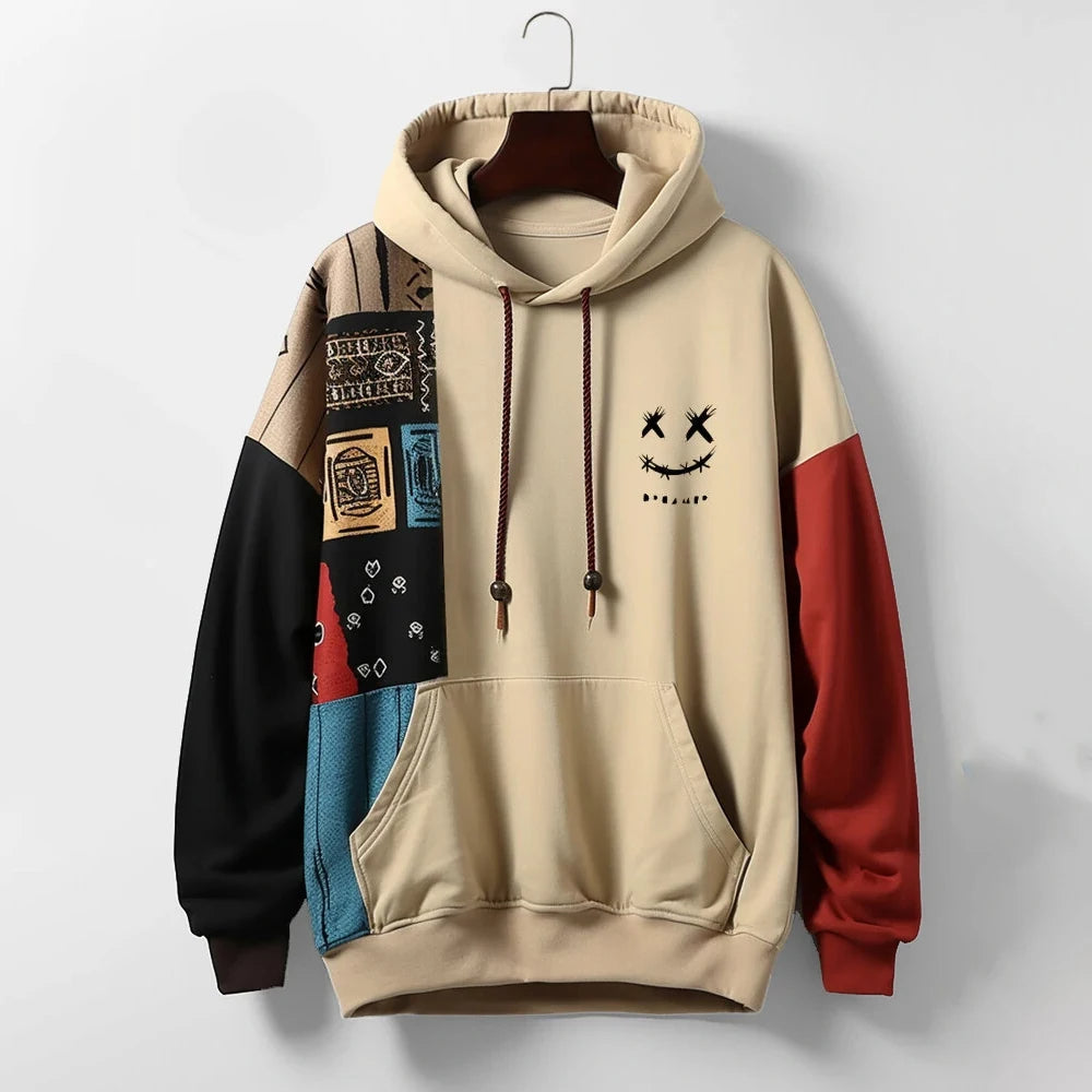 Vintage patchworková streetwearová mikina s kapucí