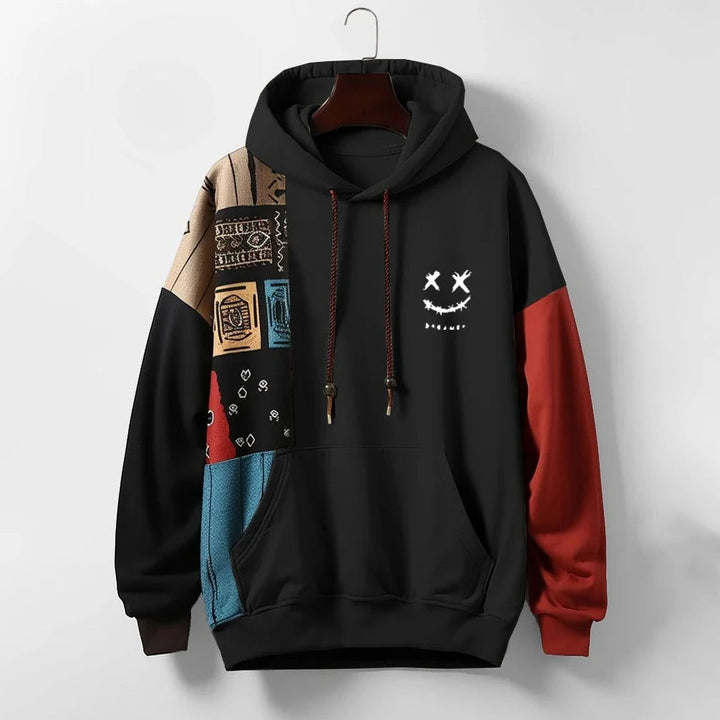 Vintage patchworková streetwearová mikina s kapucí