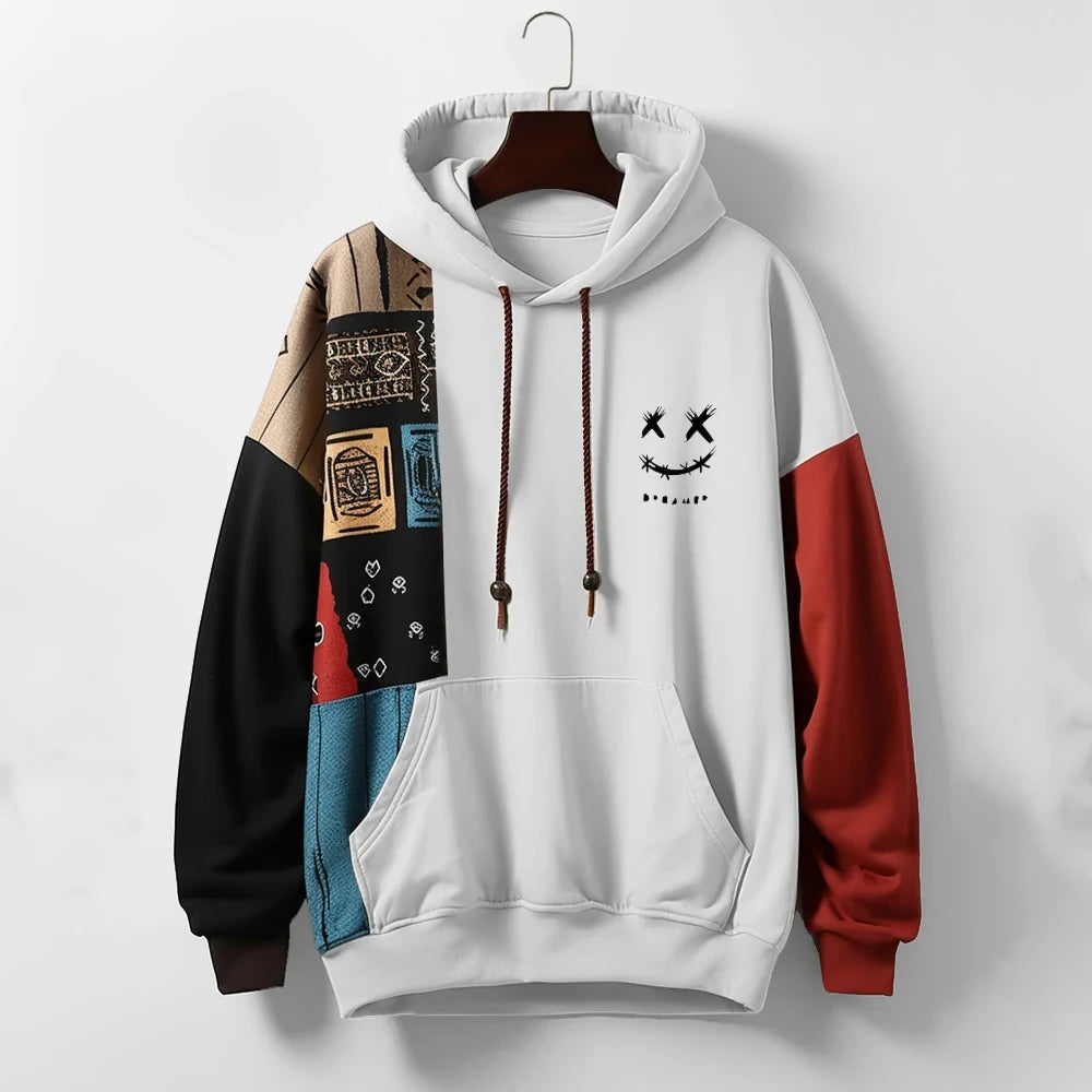 Vintage patchworková streetwearová mikina s kapucí