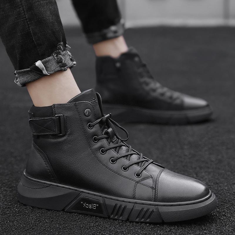 Ainsley - Men's Leather Look Ankle Boots with Elastic Panel - photo 2