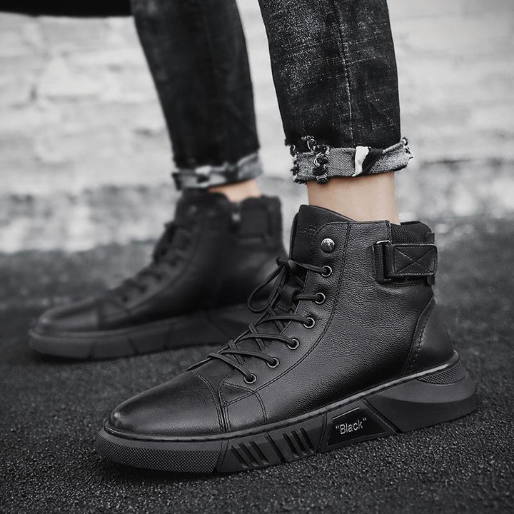Ainsley - Men's Leather Look Ankle Boots with Elastic Panel - photo 3