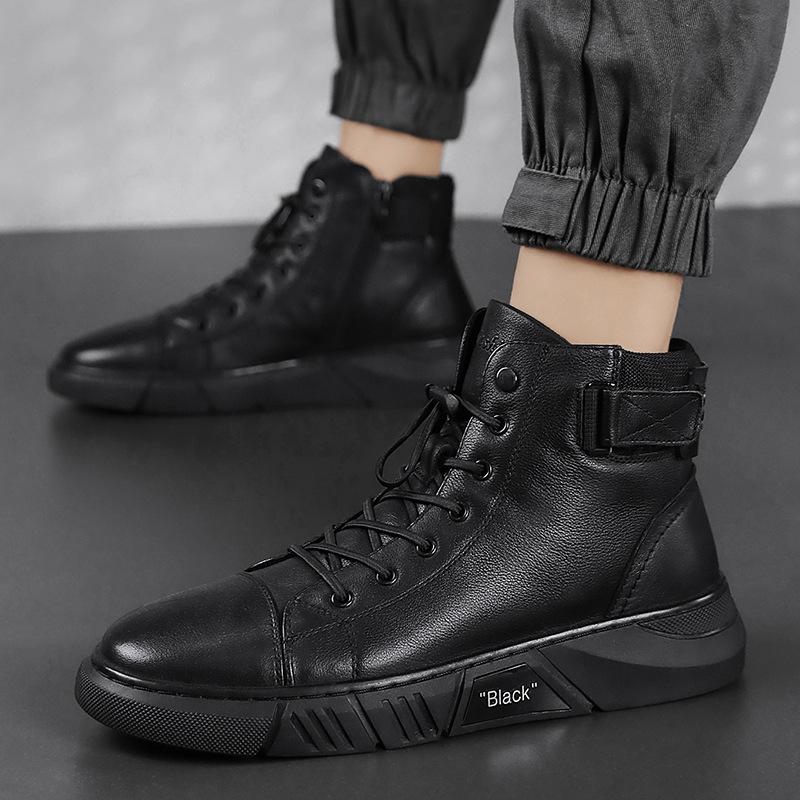 Ainsley - Men's Leather Look Ankle Boots with Elastic Panel - photo 5