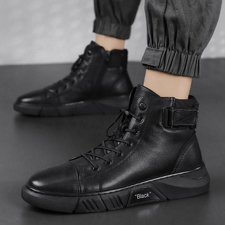 Ainsley - Men's Leather Look Ankle Boots with Elastic Panel - photo 5