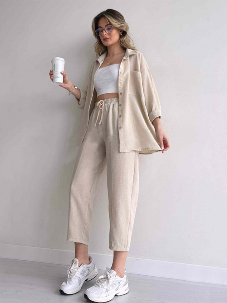 Alexis - Women's Linen Two Piece Top and Bottom Set - photo 1