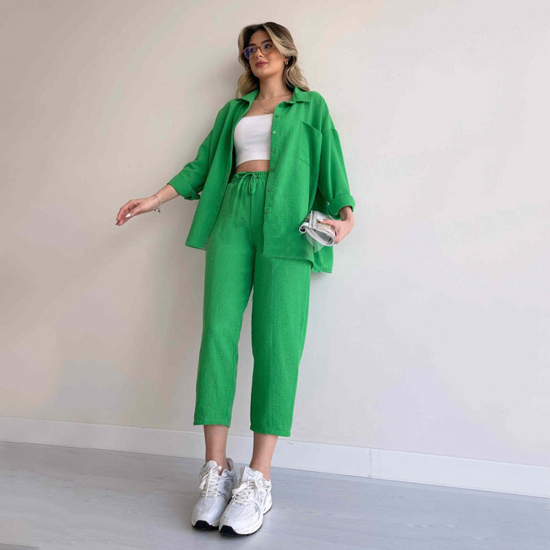 Alexis - Women's Linen Two Piece Top and Bottom Set - photo 4