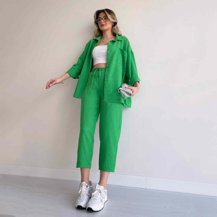 Alexis - Women's Linen Two Piece Top and Bottom Set - photo 4