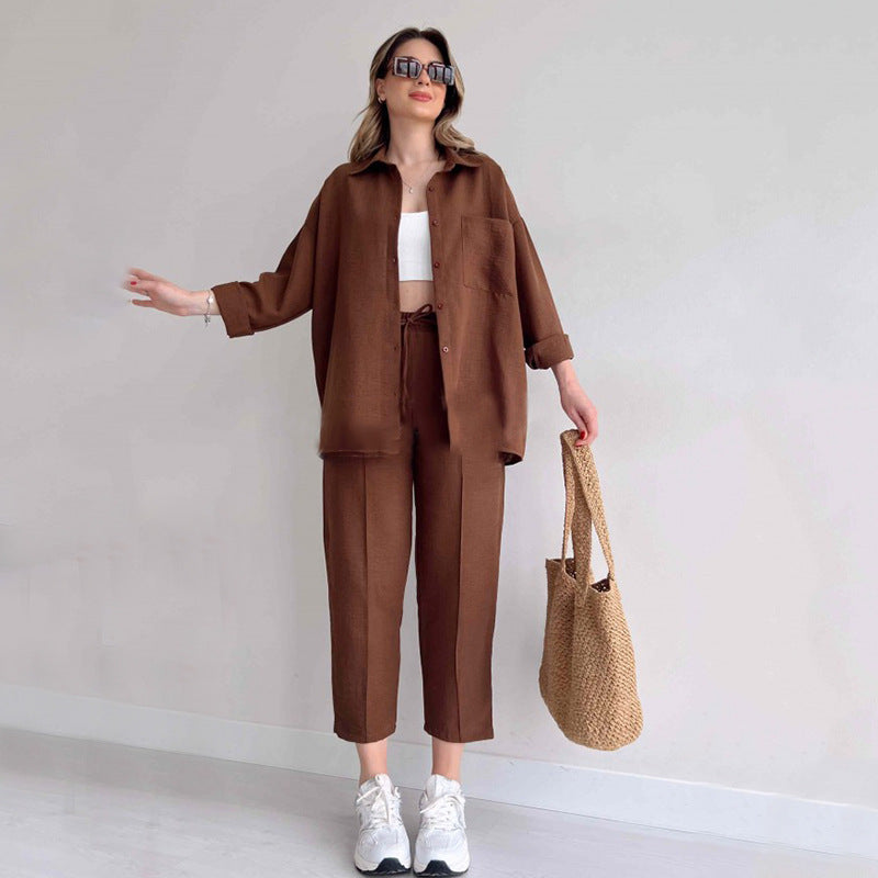 Alexis - Women's Linen Two Piece Top and Bottom Set - photo 5