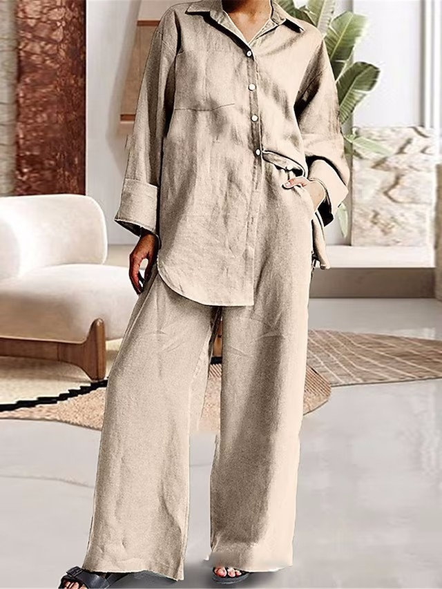 Alexis linen two piece set in beige