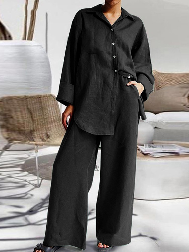 Alexis linen two piece set in black