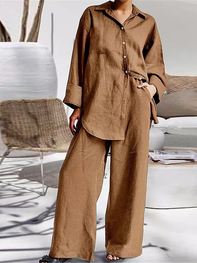 Alexis linen two piece set in brown