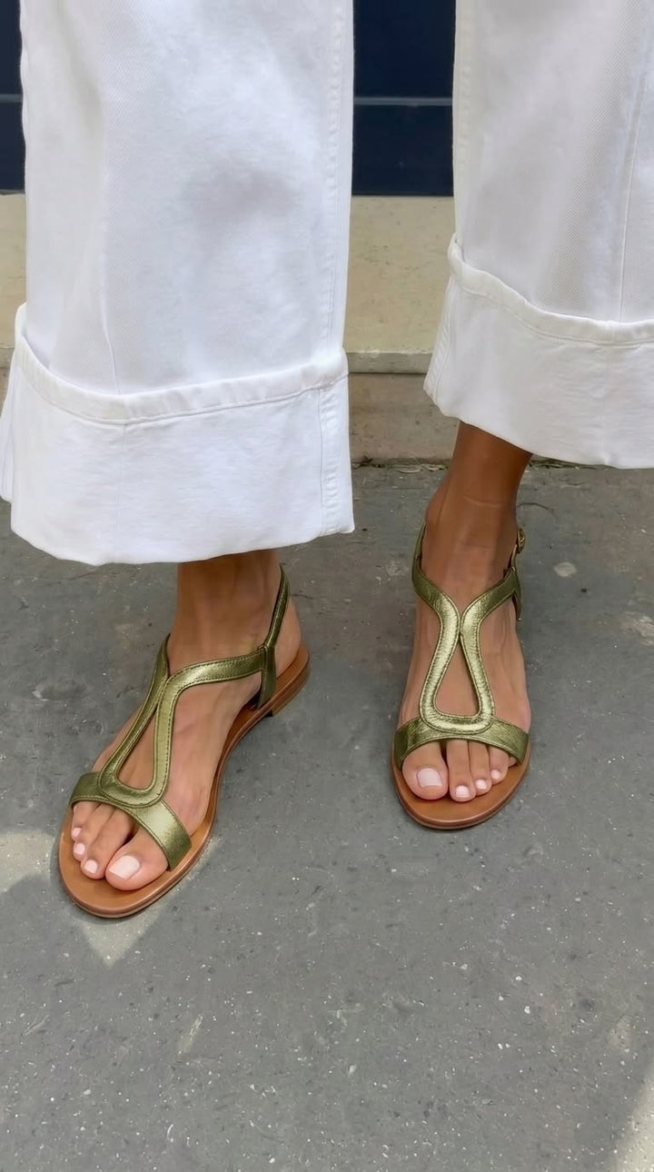 Women's Minimalist Sandals with Metallic Straps