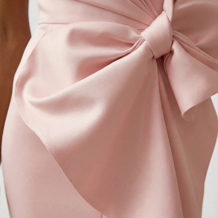Elegant Fitted Midi Dress with Waist Bow Detail