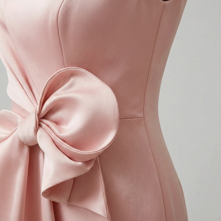 Elegant Fitted Midi Dress with Waist Bow Detail