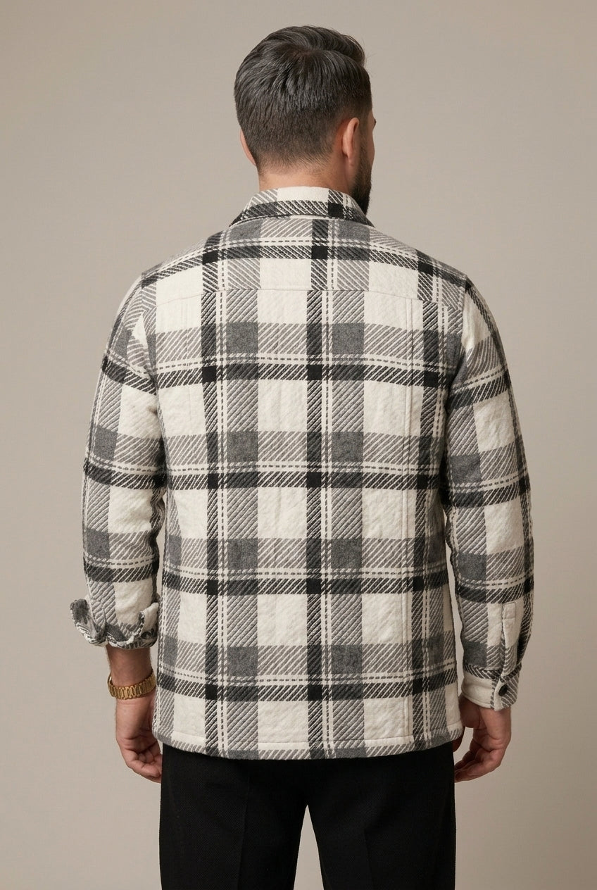 Men's Check Pattern Overshirt with Relaxed Fit and Button Front