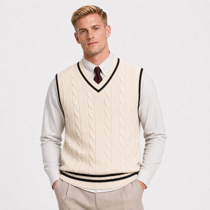 Men's Cable Knit V-Neck Sweater Vest - Beige