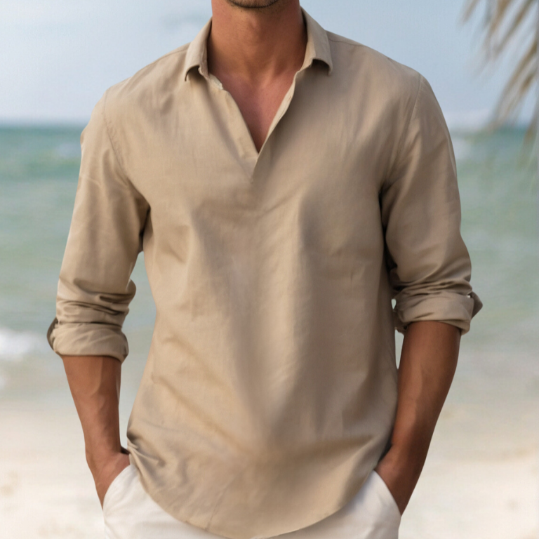 Elvoria Men's Breathable Linen Shirt Relaxed Fit Casual Resortwear
