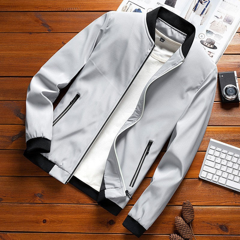 Men's Bomber Jacket with Fleece Lining and Stand Collar
