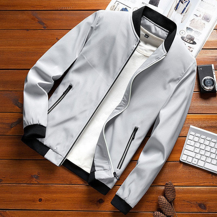 Men's Bomber Jacket with Fleece Lining and Stand Collar