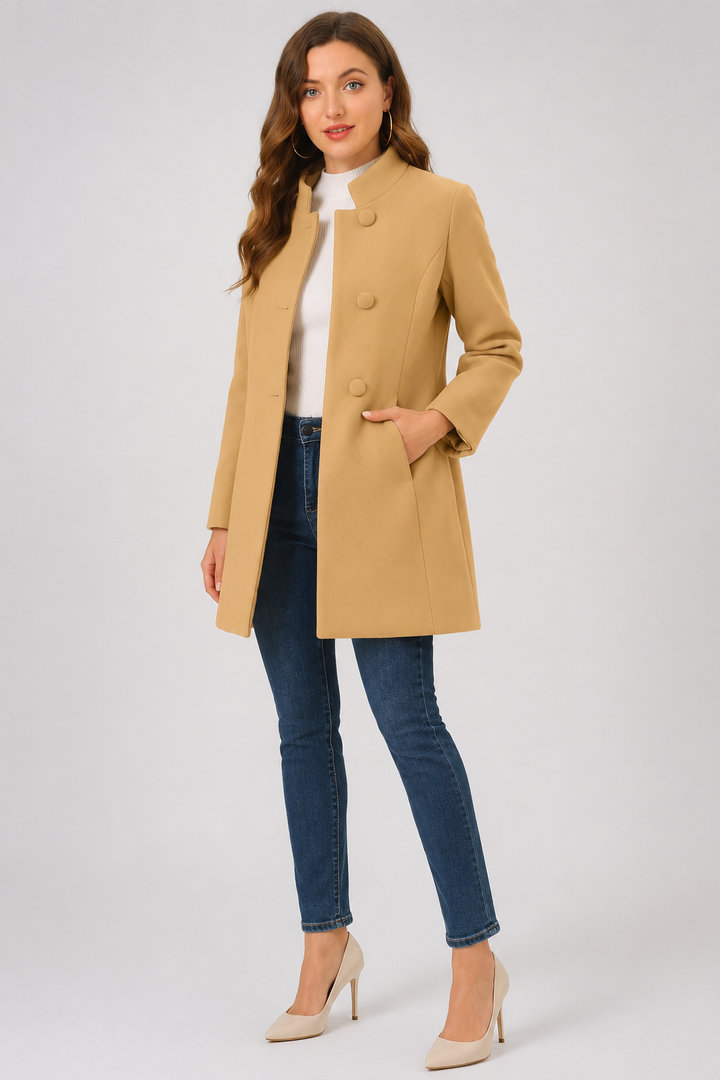 Camilla - Women's Mid-Length Trench Coat with High Collar – view 10