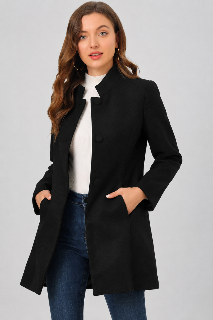 Camilla - Women's Mid-Length Trench Coat with High Collar – view 11