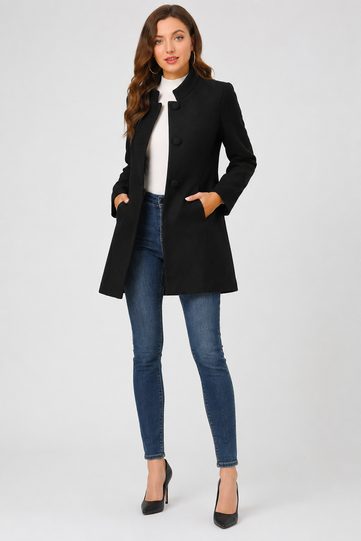 Camilla - Women's Mid-Length Trench Coat with High Collar – view 12
