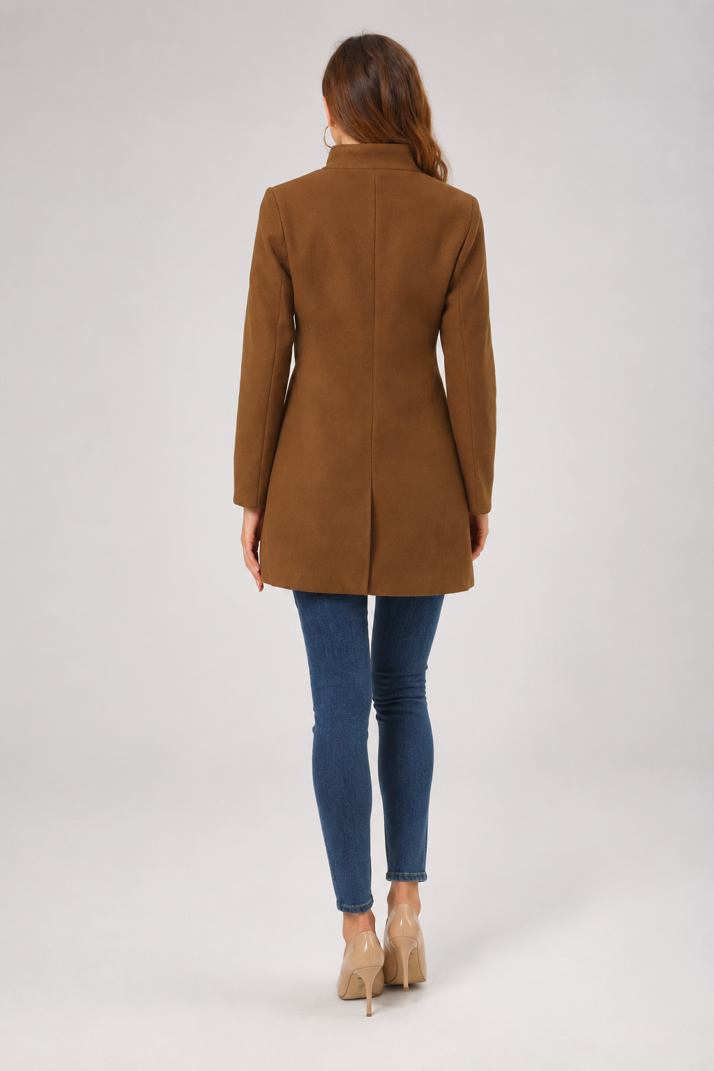 Camilla - Women's Mid-Length Trench Coat with High Collar – view 3