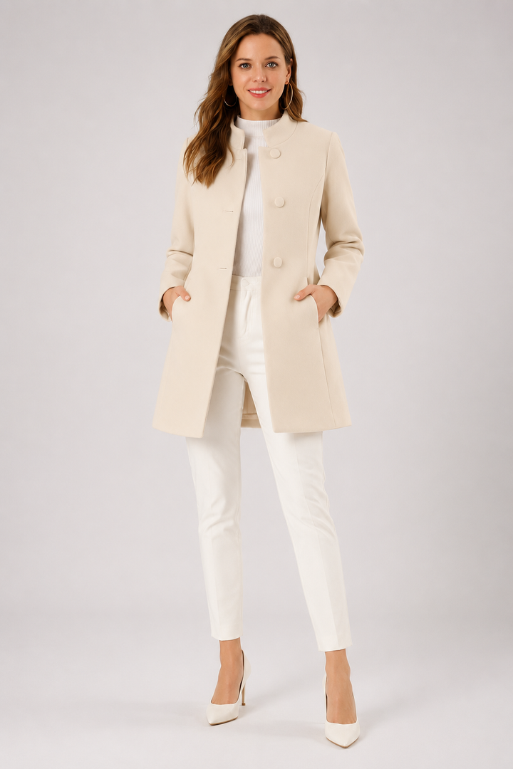 Camilla - Women's Mid-Length Trench Coat with High Collar – view 5