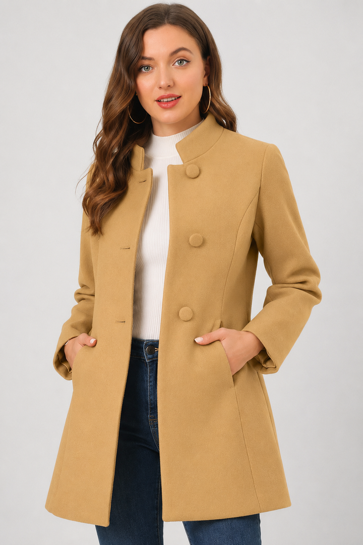 Camilla - Women's Mid-Length Trench Coat with High Collar – view 7