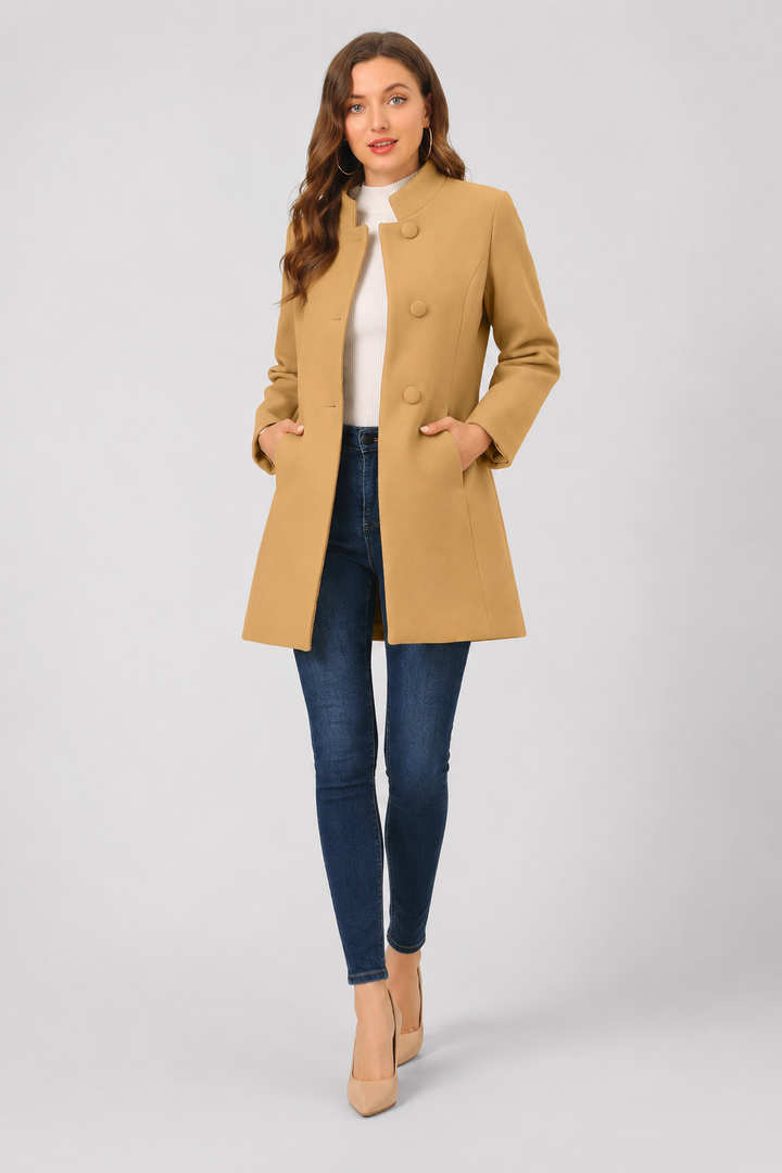 Camilla - Women's Mid-Length Trench Coat with High Collar – view 8