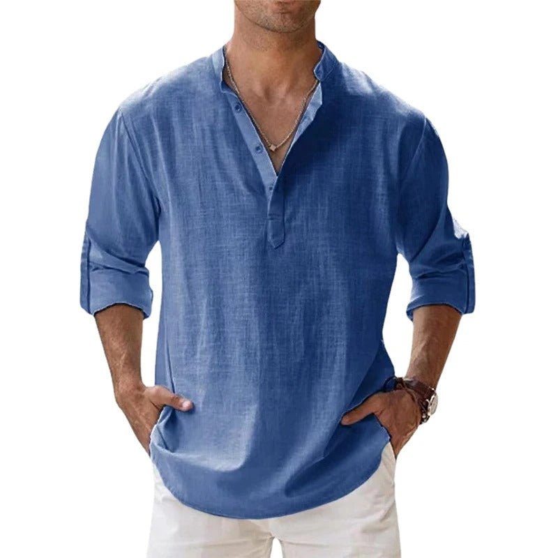 Chemise Homme Décontractée Col Henley Manches Longues