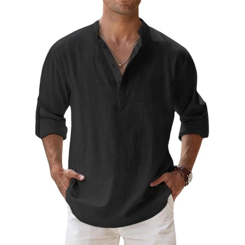 Chemise Homme Décontractée Col Henley Manches Longues