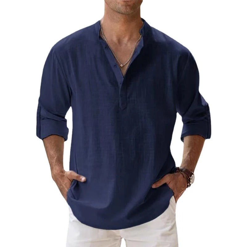 Chemise Homme Décontractée Col Henley Manches Longues
