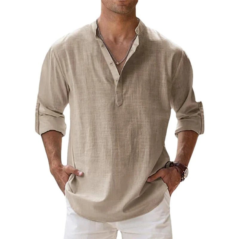 Chemise Homme Décontractée Col Henley Manches Longues